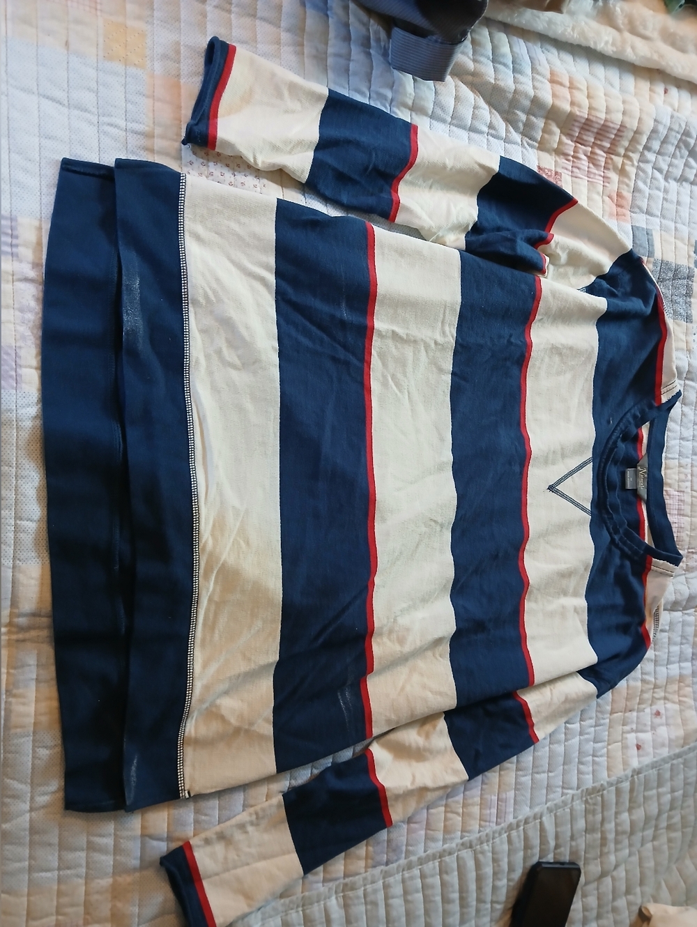 Natural Reflections Navy, Cream & Red Striped Long Sleeve Tee